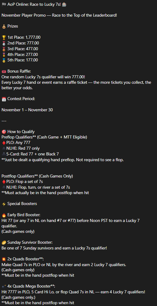 Lucky 7s promotion flyer